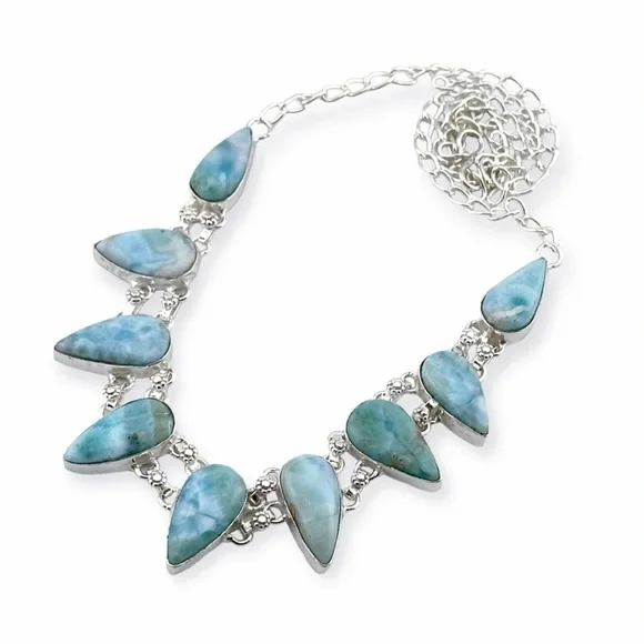 Larimar Natural Caribbean 925 Silver Crystal Gemstone Necklace - Picture 2 of 6